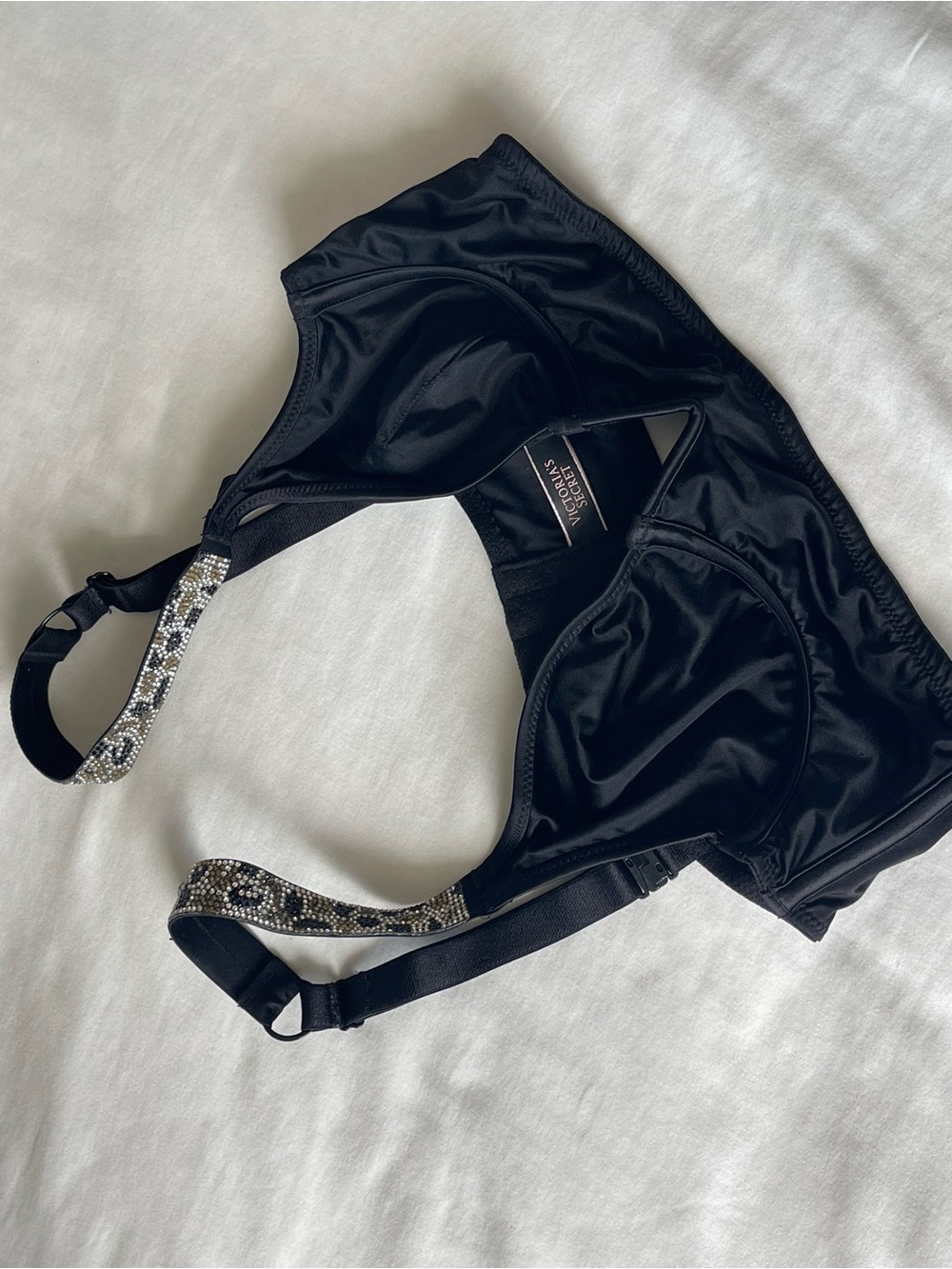 Victoria's Secret Black Satin Bra with Embellished Straps